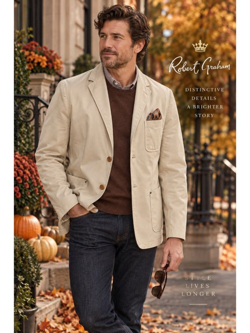 Robert Graham Men’s 42 Beige Cotton Blazer Sport Coat Crest Print Lining